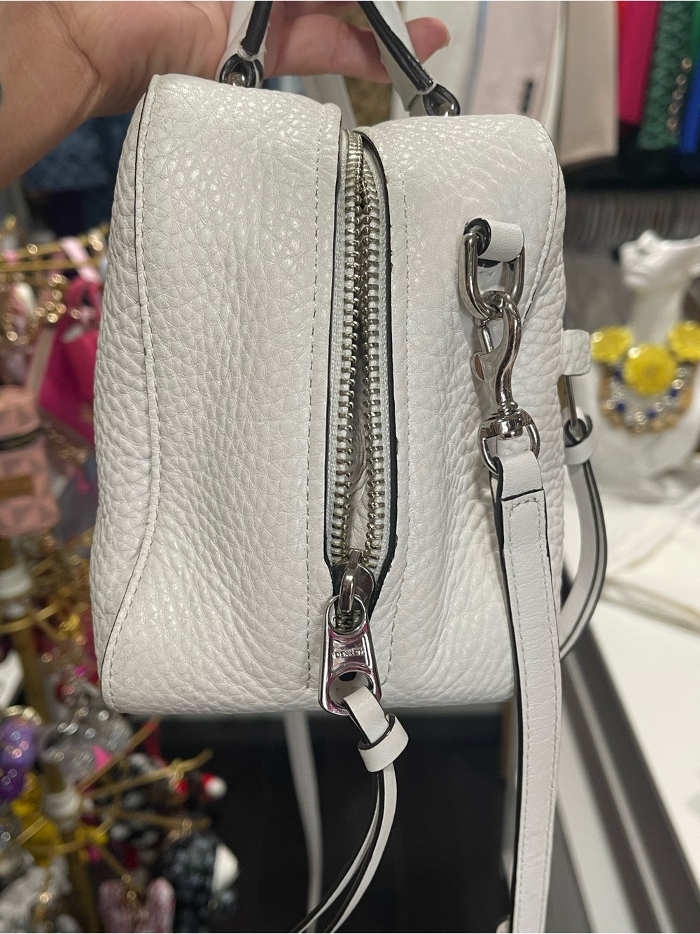 Coach White Pebbled Leather Handbag crossbody strap with Black Piping - Picture 8 of 10